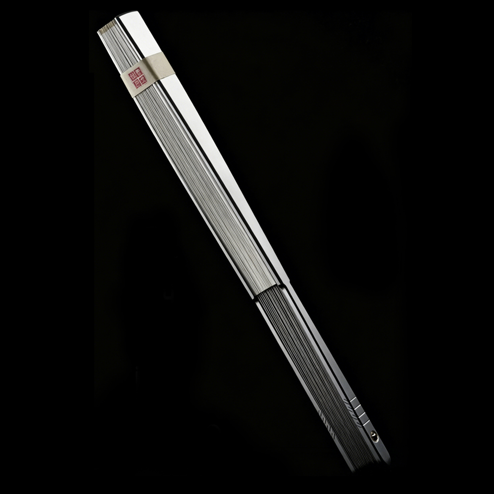 (Default Hong Kong Dollar) Fegve, 6 inch luxury titanium alloy kung fu fan, folding fan, all titanium metal defense tactical self-defense (White/Black 3.0) - 图片 2