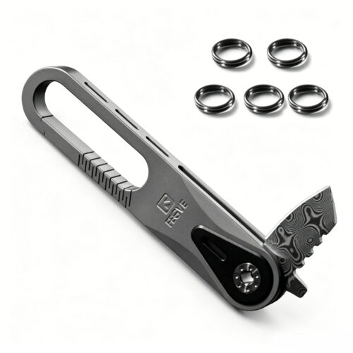 Fegve M390 small knife keychain Ti101 with patterned steel