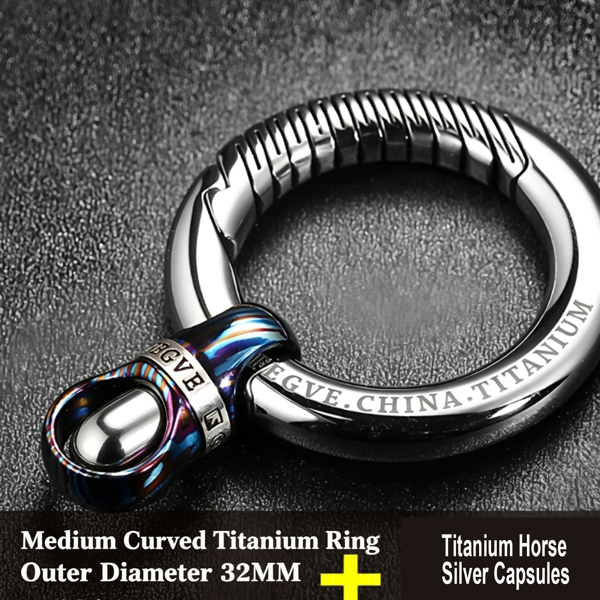 (Default Hong Kong Dollar) Fegve titanium alloy Damascus keychain PJ037F titanium horse leather inlaid silver capsule - 图片 4