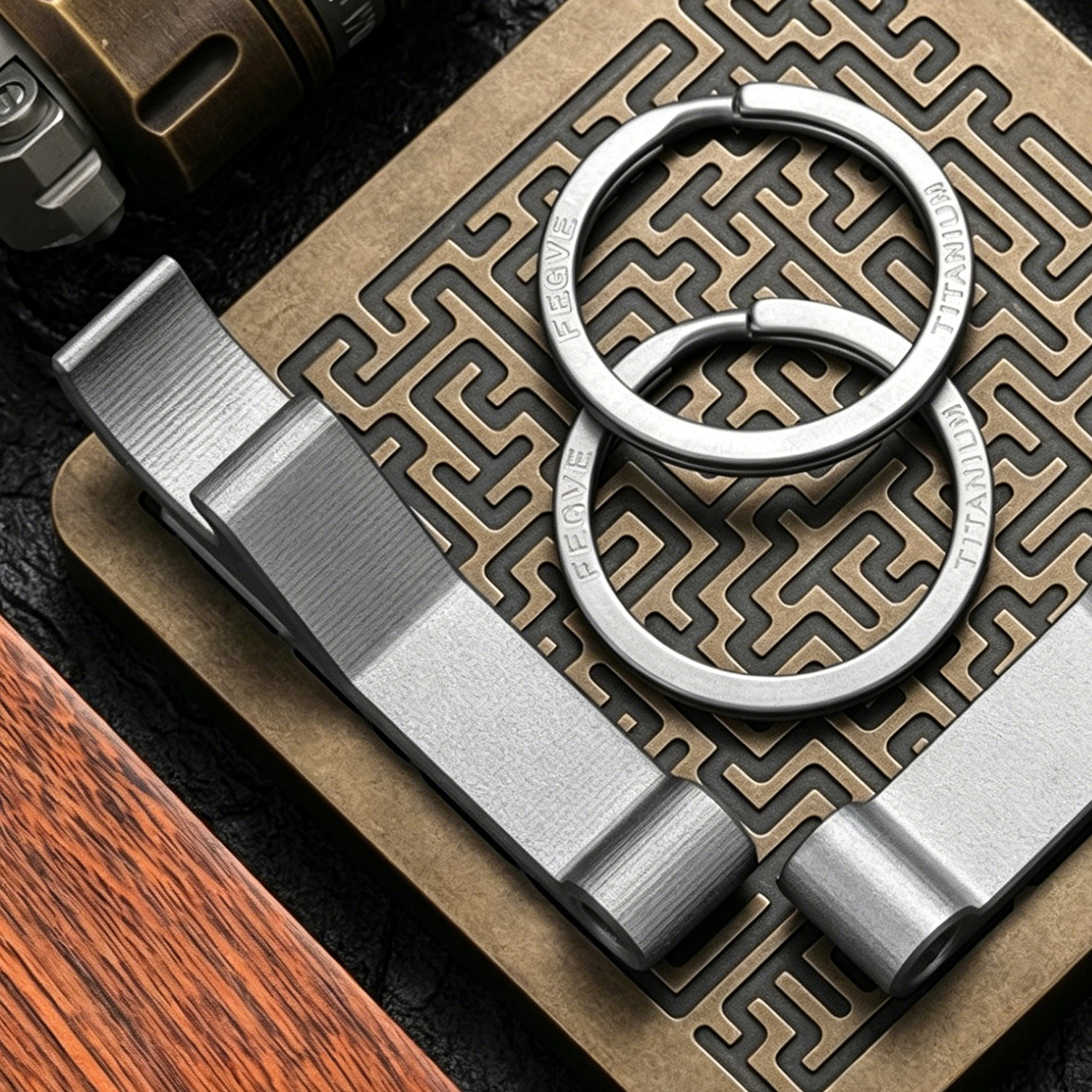 FEGVE Titanium Alloy Bottle Opener Keychain Pendant TI-055A Thin Edition - Grilled Blue Titanium - Bottle Opener+32MM Titanium Ring - 图片 11