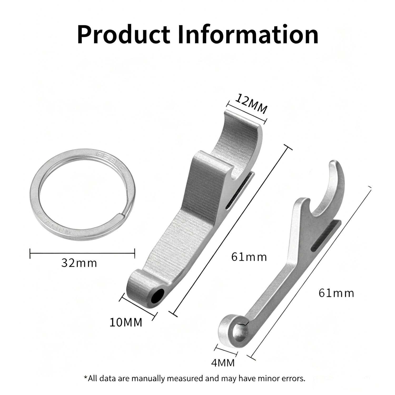 FEGVE Titanium Alloy Bottle Opener Keychain Pendant TI-055A Thin Edition - Grilled Blue Titanium - Bottle Opener+32MM Titanium Ring - 图片 10