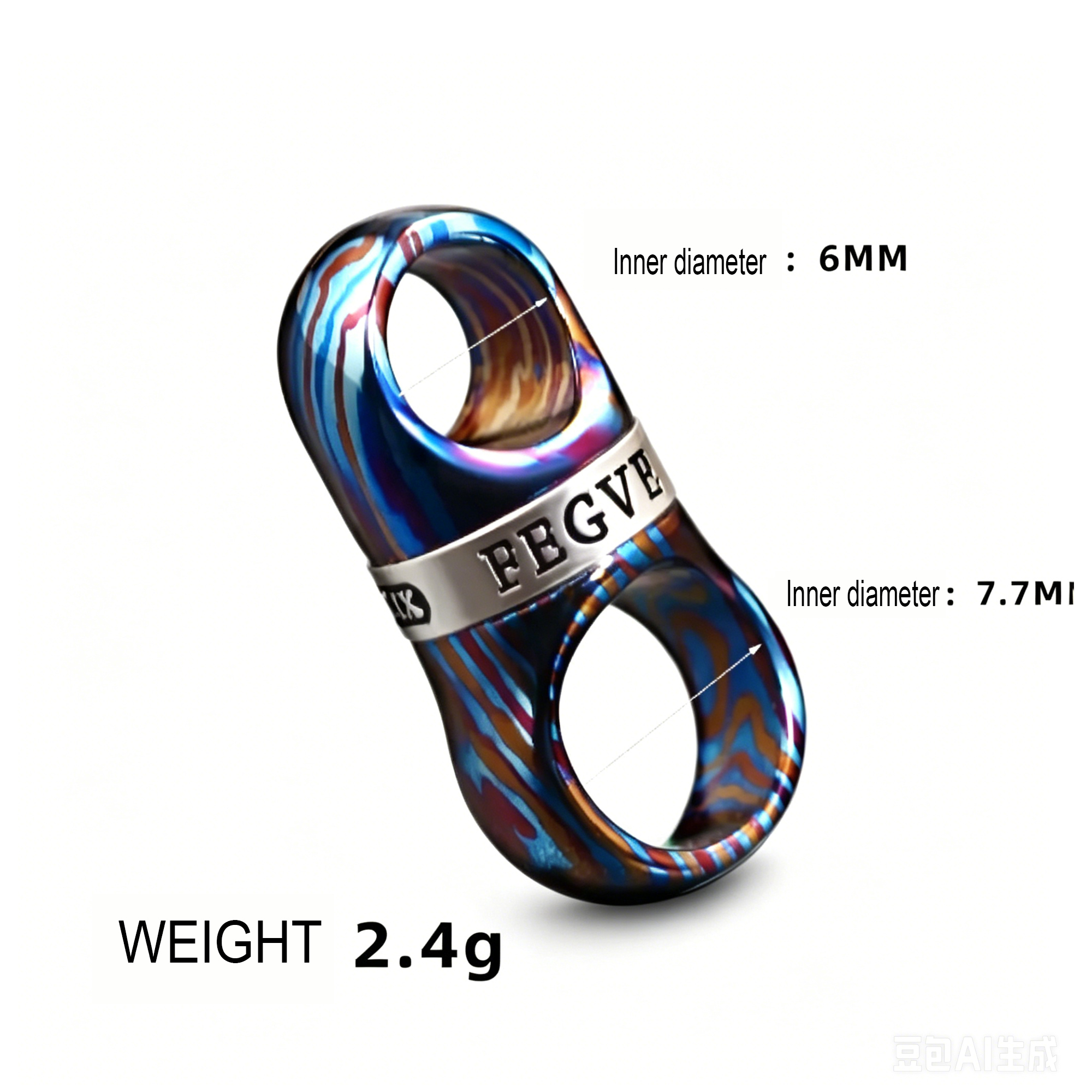 (Default Hong Kong Dollar) Fegve titanium alloy Damascus keychain PJ037F titanium horse leather inlaid silver capsule - 图片 6