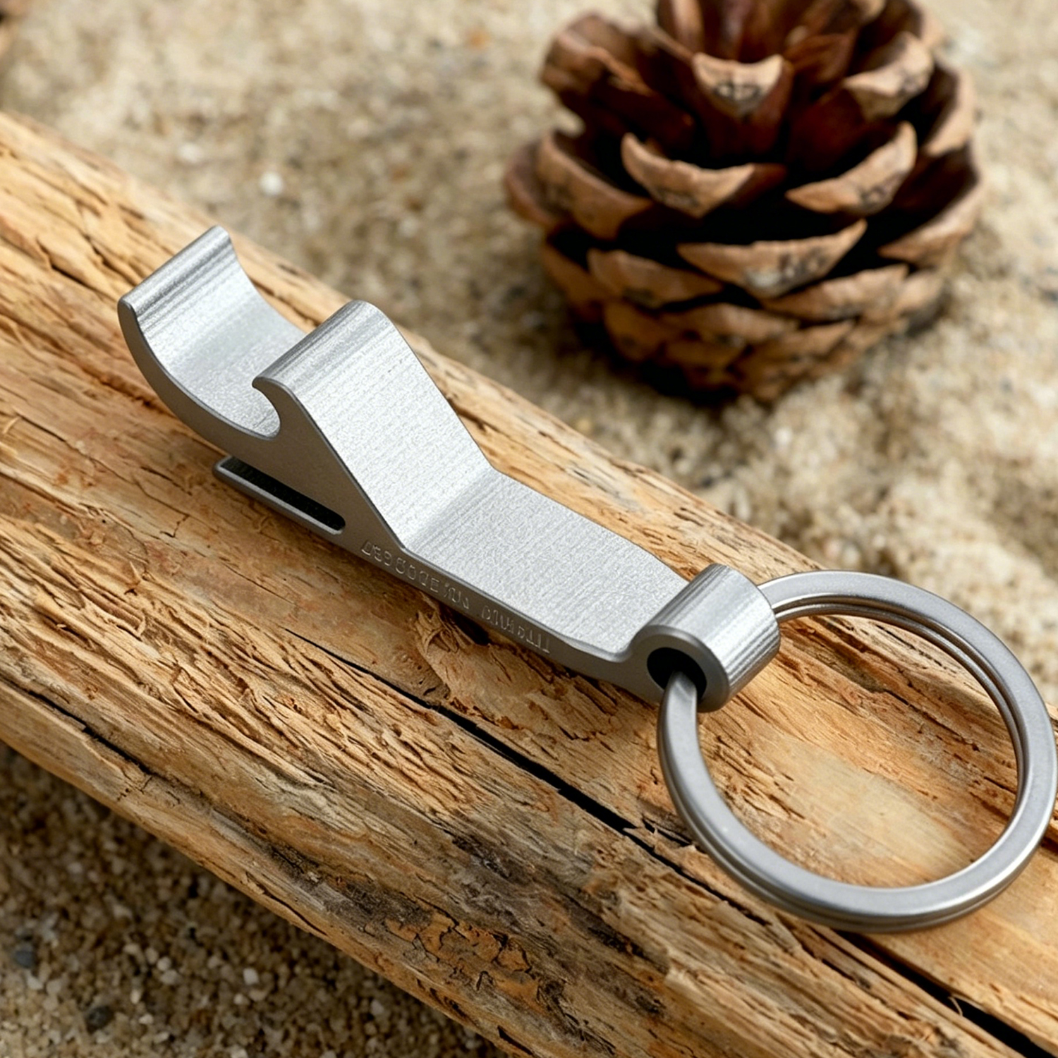 FEGVE Titanium Alloy Bottle Opener Keychain Pendant TI-055A Thin Edition - Grilled Blue Titanium - Bottle Opener+32MM Titanium Ring - 图片 9