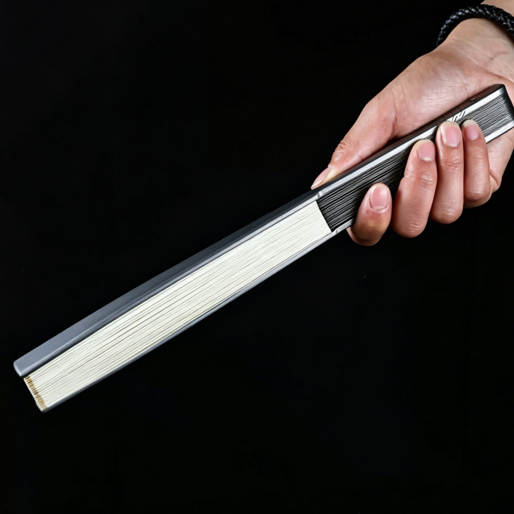 (Default Hong Kong Dollar) Fegve, 6 inch luxury titanium alloy kung fu fan, folding fan, all titanium metal defense tactical self-defense (White/Black 3.0) - 图片 8