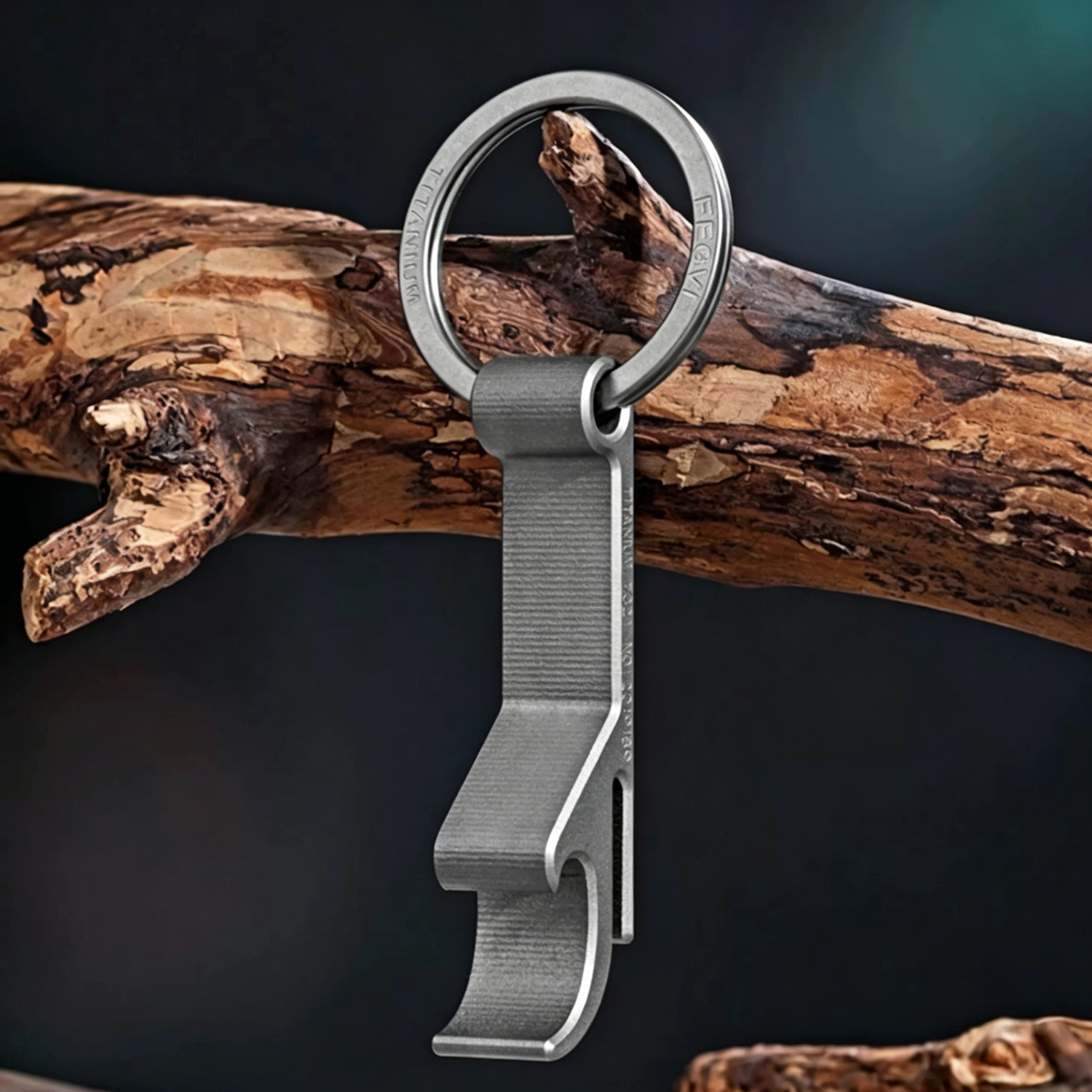 FEGVE Titanium Alloy Bottle Opener Keychain Pendant TI-055A Thin Edition - Grilled Blue Titanium - Bottle Opener+32MM Titanium Ring - 图片 7