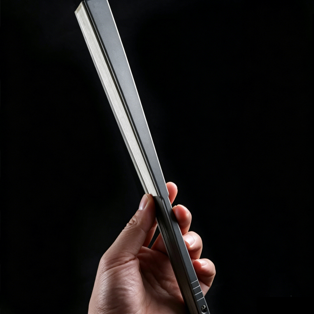 (Default Hong Kong Dollar) Fegve, 6 inch luxury titanium alloy kung fu fan, folding fan, all titanium metal defense tactical self-defense (White/Black 3.0) - 图片 6