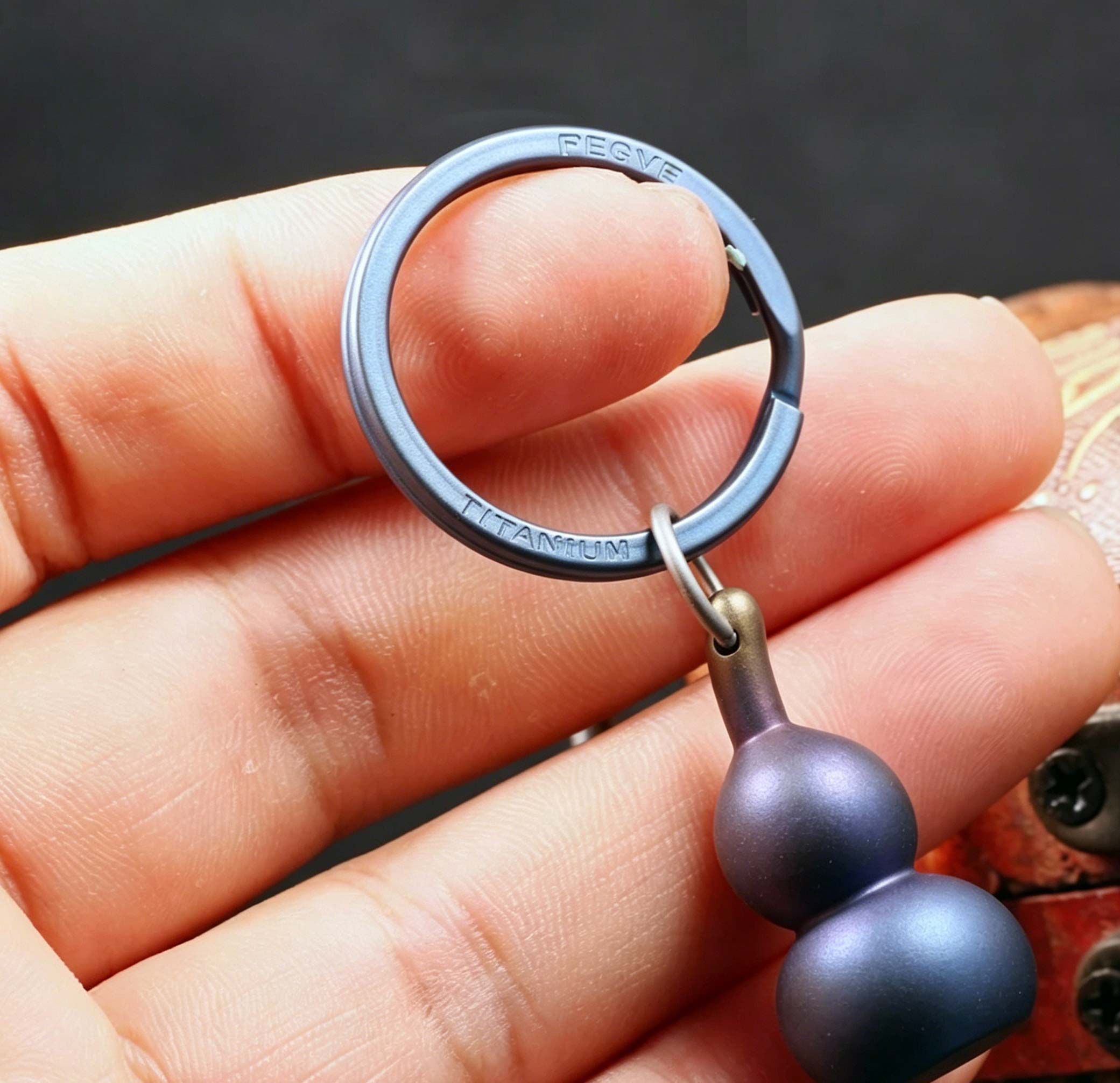 (Default Hong Kong Dollar) FEGVE Wealth Attraction All Titanium Alloy Gourd Keychain Pendant E226 Titanium gourd frosted+circle - Image 12