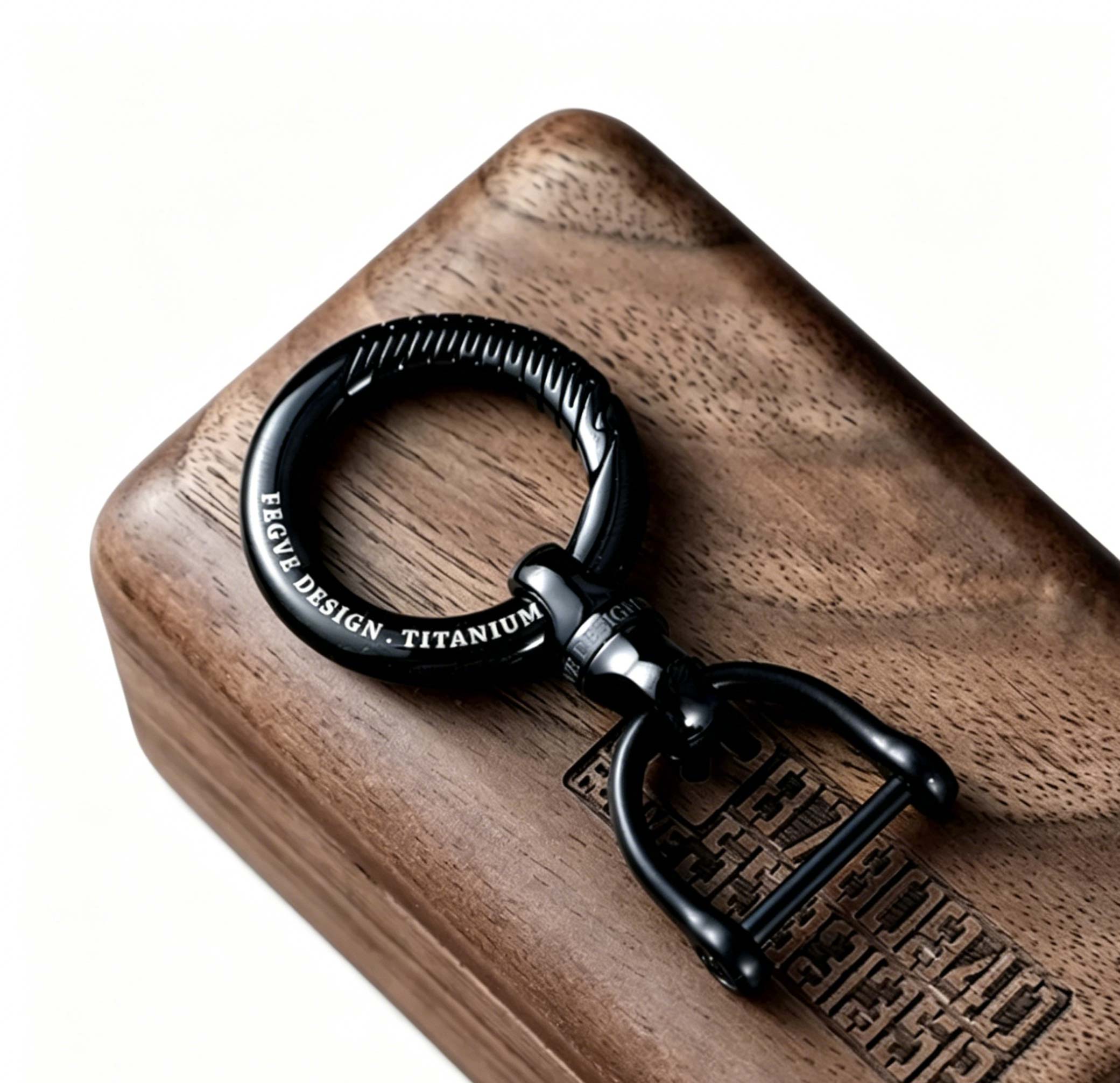 (Default Hong Kong Dollar) Titanium alloy black car keychain Black curved titanium edge 32MM - Image 9