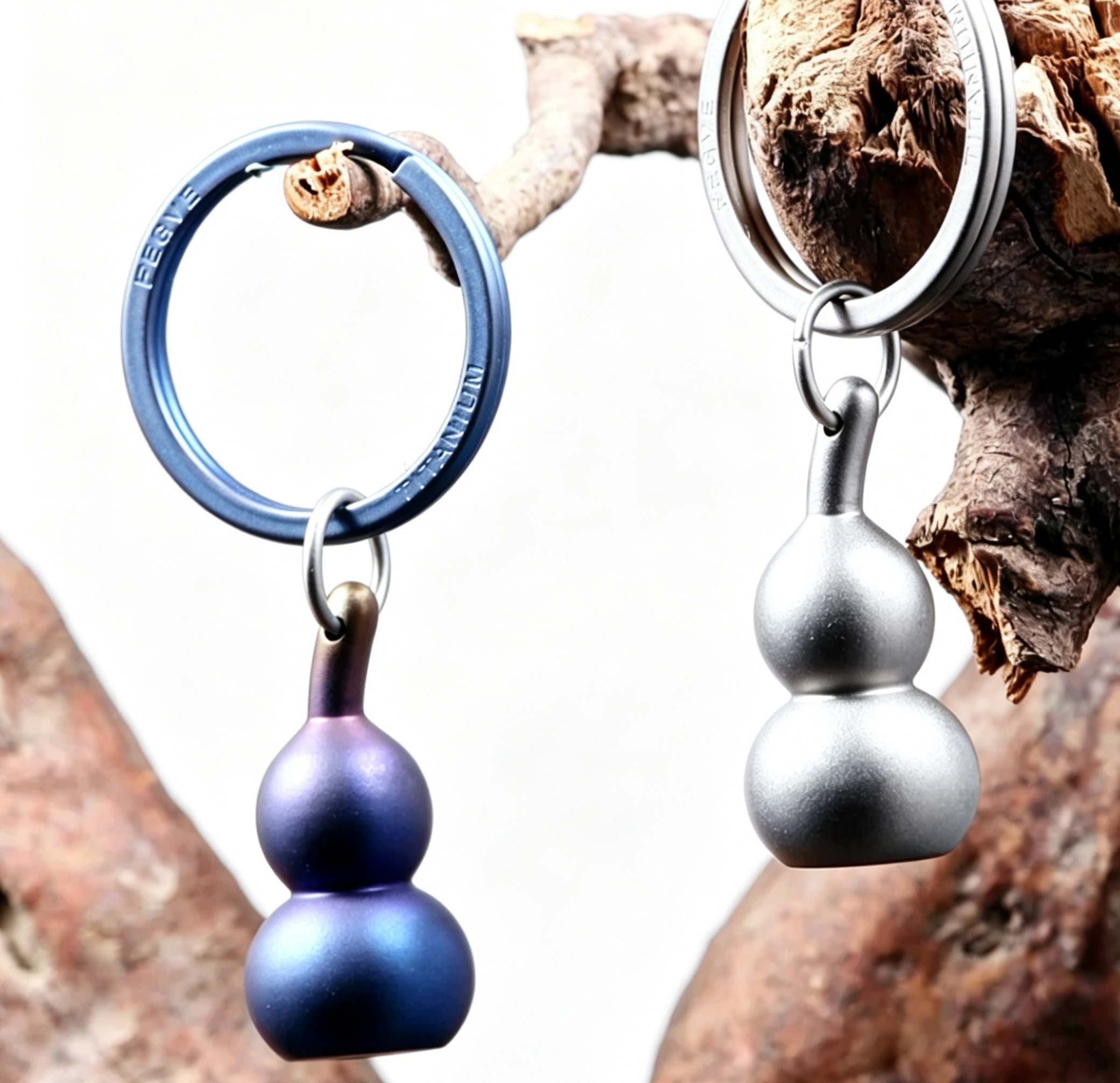 (Default Hong Kong Dollar) FEGVE Wealth Attraction All Titanium Alloy Gourd Keychain Pendant E226 Titanium gourd frosted+circle - Image 5