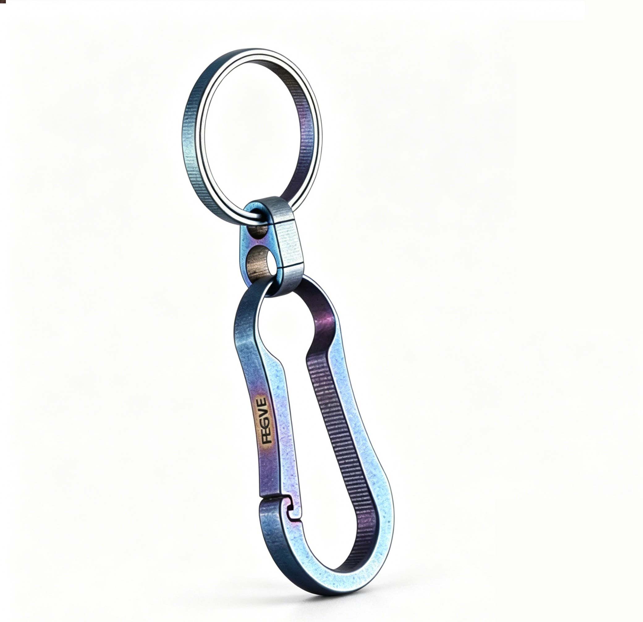 (Default Hong Kong Dollar) FEGVE Titanium Alloy Automotive Integrated Keychain TI007- Titanium U Stone Wash Grilled Blue