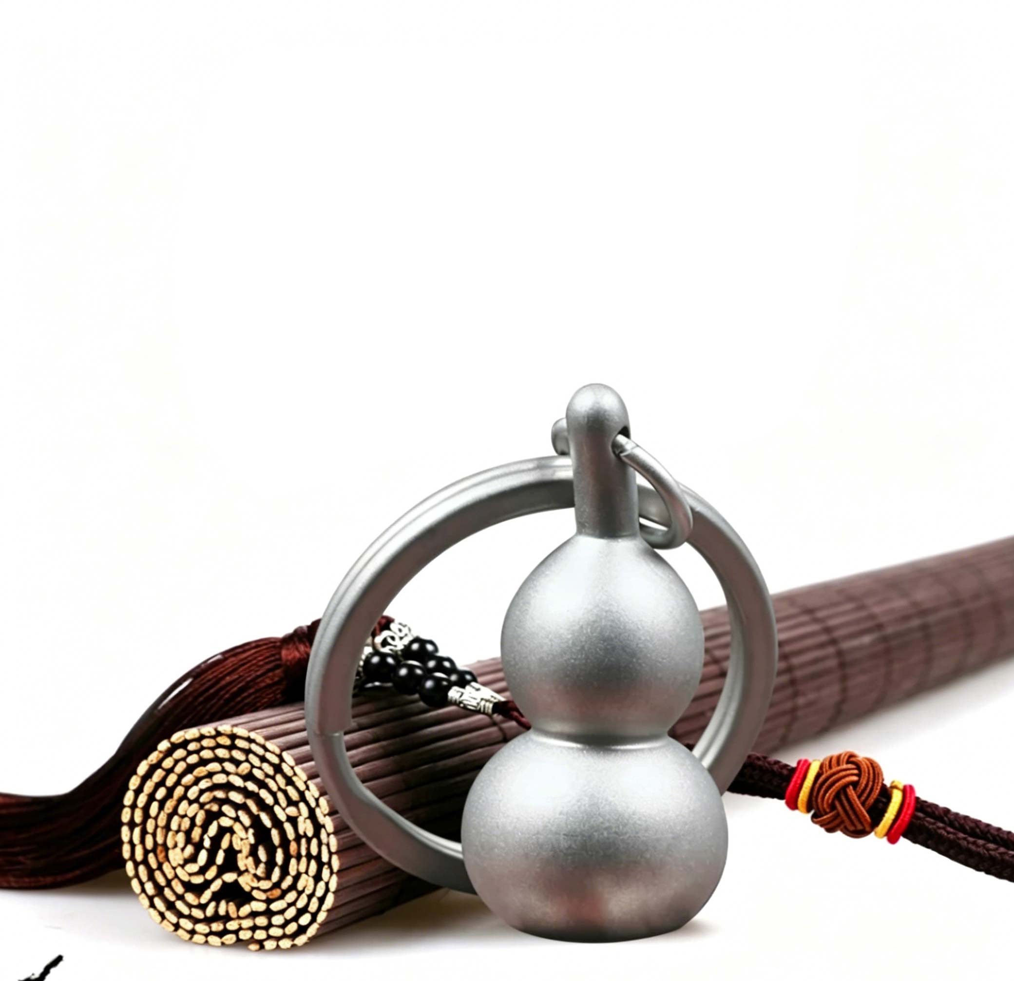 (Default Hong Kong Dollar) FEGVE Wealth Attraction All Titanium Alloy Gourd Keychain Pendant E226 Titanium gourd frosted+circle - Image 4
