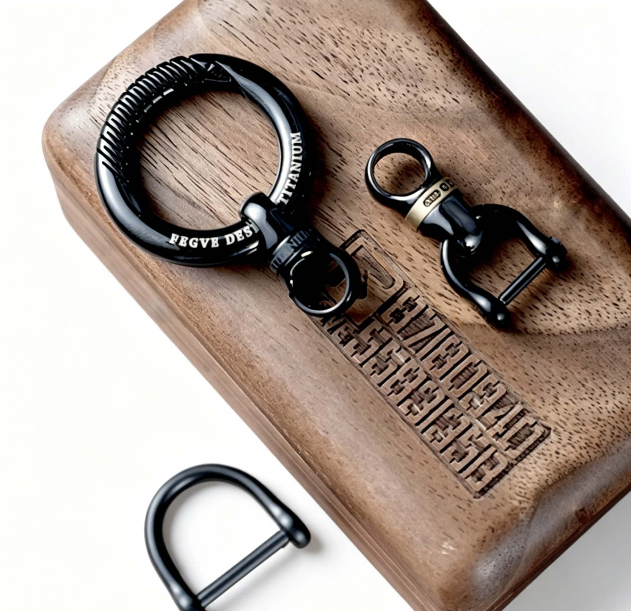 (Default Hong Kong Dollar) Titanium alloy black car keychain Black curved titanium edge 32MM - Image 11