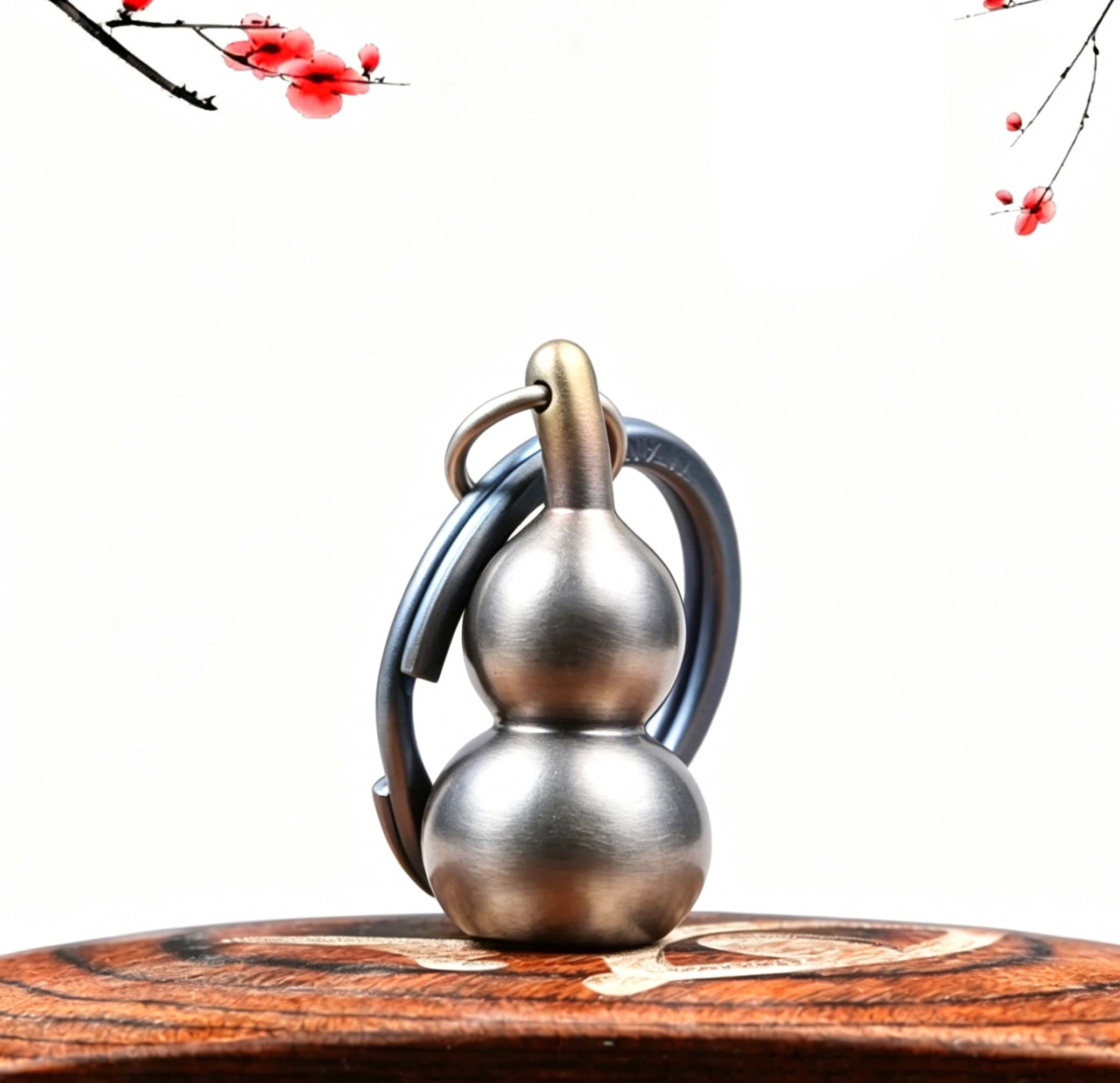 (Default Hong Kong Dollar) FEGVE Wealth Attraction All Titanium Alloy Gourd Keychain Pendant E226 Titanium gourd frosted+circle - Image 3