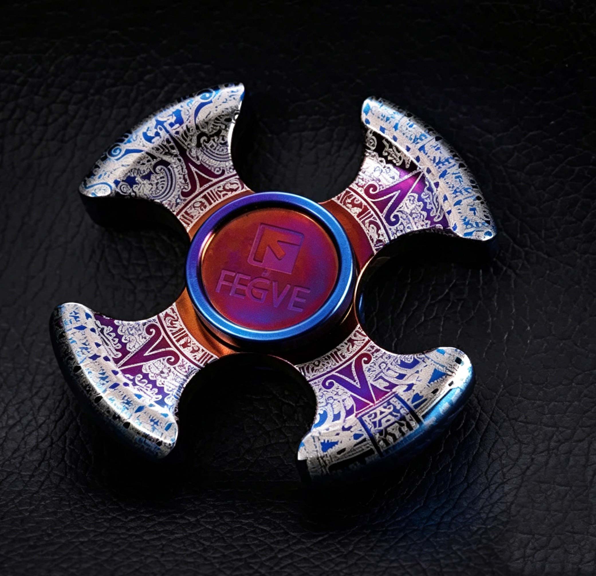 (Default Hong Kong Dollar) FEGVE Meteorite Pattern Four Leaf Titanium Alloy Fingertip spiral four leaf mirror baked blue Maya pattern - Image 2