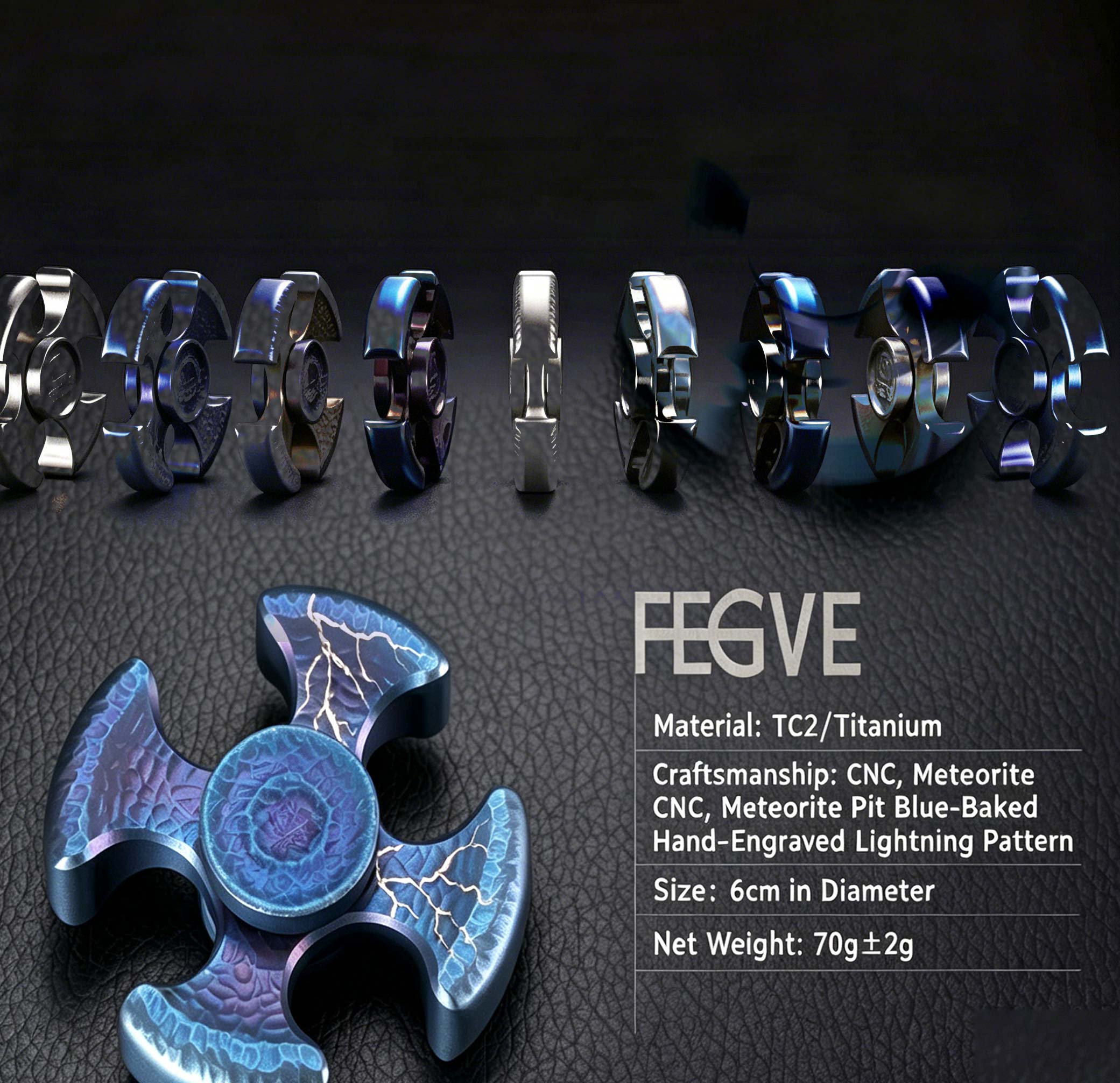 (Default Hong Kong Dollar) FEGVE Meteorite Pattern Four Leaf Titanium Alloy Fingertip spiral four leaf mirror baked blue Raven - Image 3