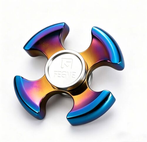 (Default Hong Kong Dollar) FEGVE Meteorite Pattern Four Leaf Titanium Alloy Fingertip spiral four leaf mirror baked blue