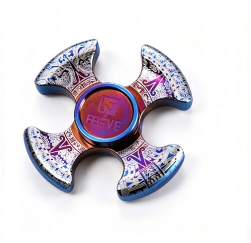(Default Hong Kong Dollar) FEGVE Meteorite Pattern Four Leaf Titanium Alloy Fingertip spiral four leaf mirror baked blue Maya pattern