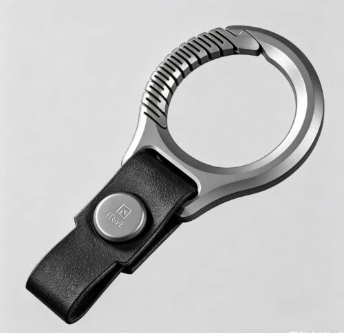 (Default Hong Kong Dollar) Fegve titanium alloy car keychain pendant made of genuine leather Ti096D Titanium Easy Pull Large+8mm Black Extended Leather Strip (with Steel Nails)
