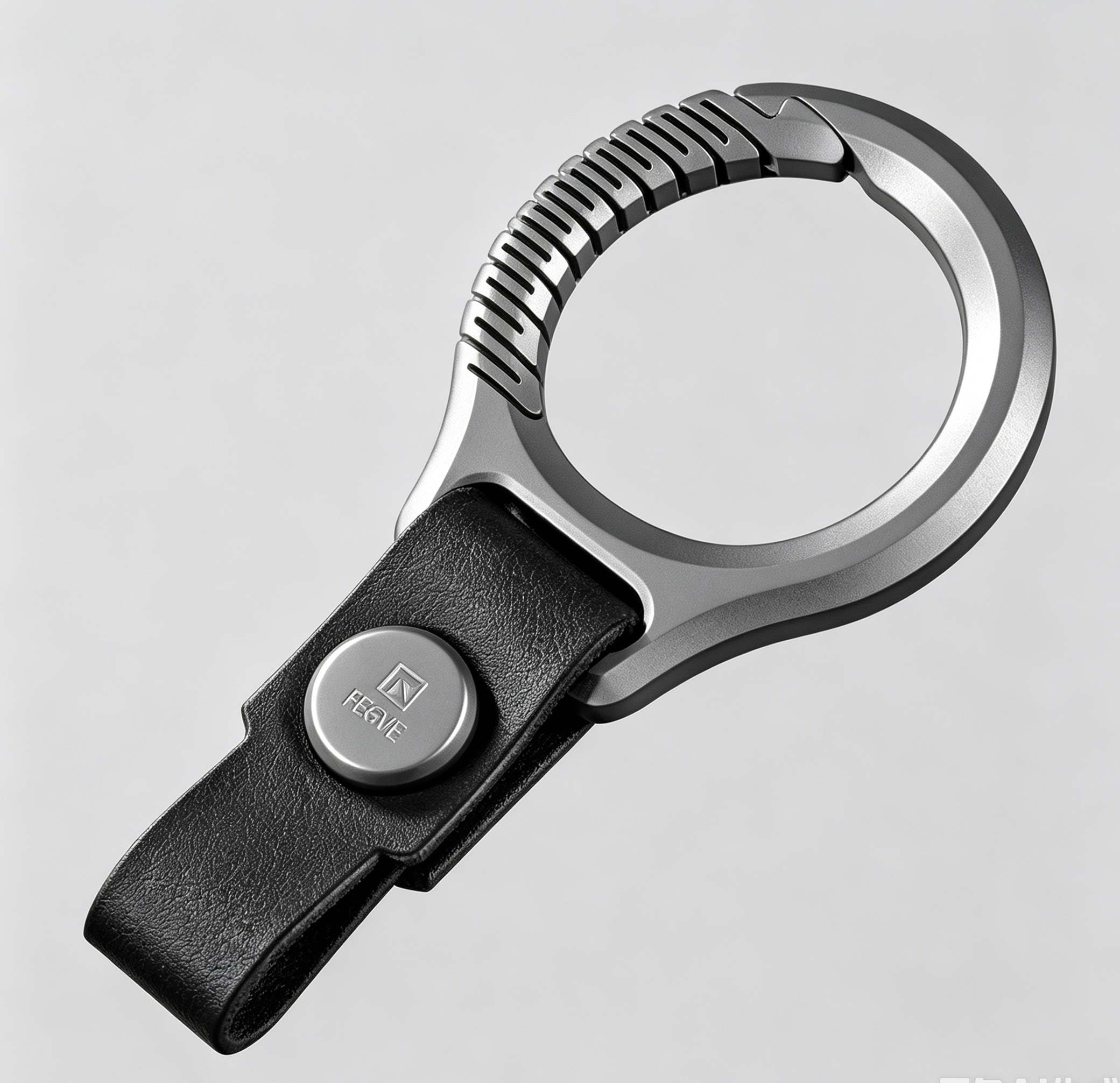 (Default Hong Kong Dollar) Fegve titanium alloy car keychain pendant made of genuine leather Ti096D Titanium Easy Pull Large+8mm Black Extended Leather Strip (with Steel Nails)