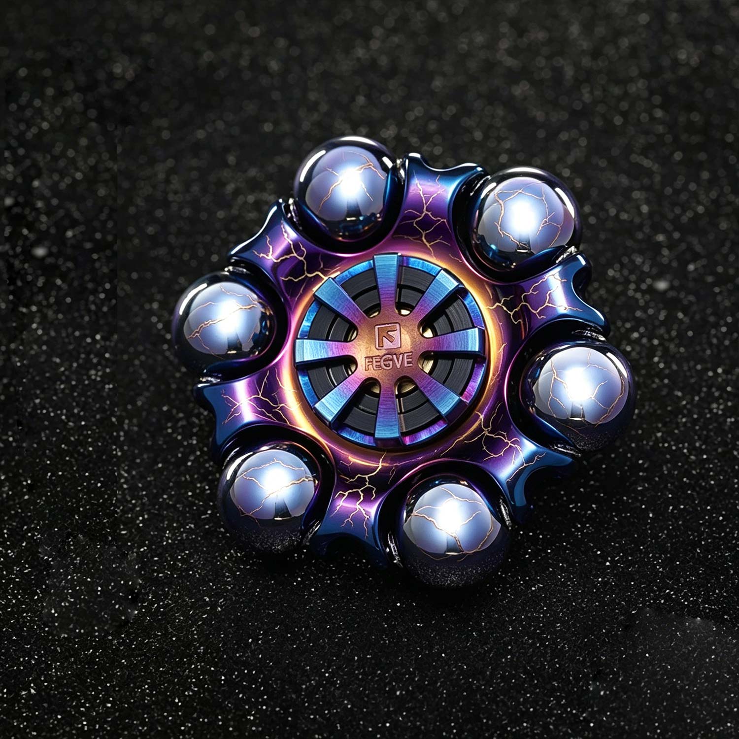 (Default Hong Kong Dollar) FEGVE Reunion Titanium Alloy Fingertip Gyroscope Pressure Reducing EDC (Frosted Reunion Grilled Blue Thunder Pattern) - Image 2
