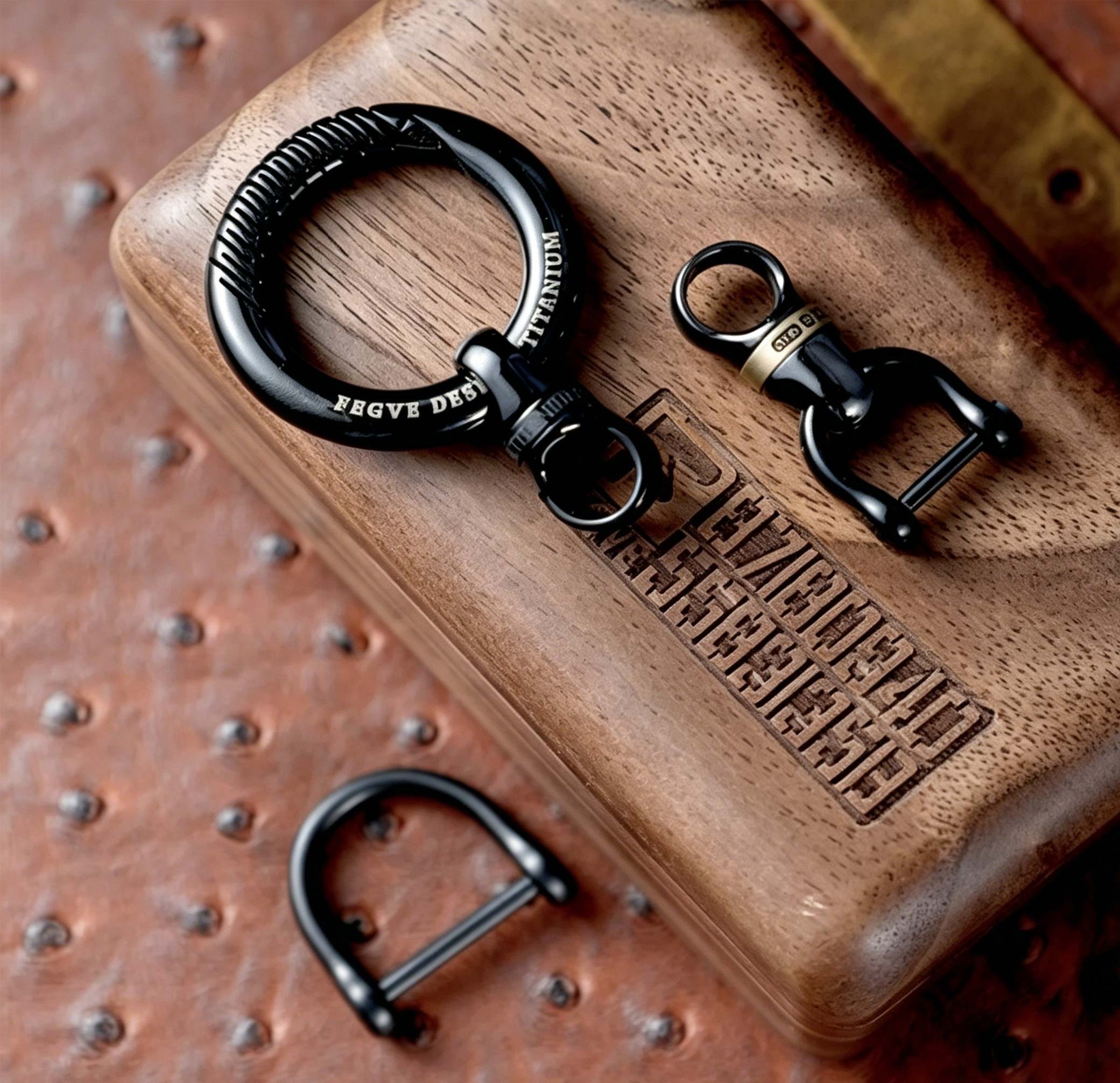 (Default Hong Kong Dollar) Titanium alloy black car keychain Black curved titanium edge 32MM - Image 4
