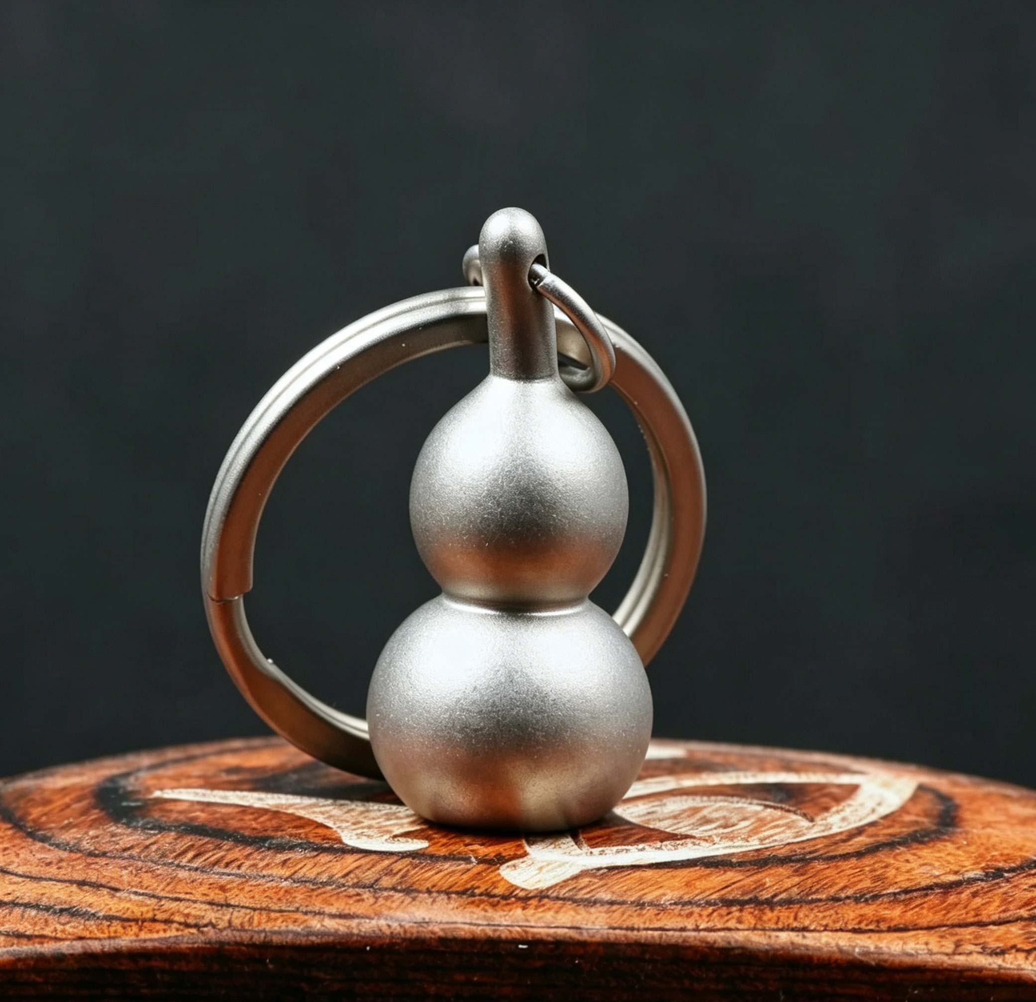 (Default Hong Kong Dollar) FEGVE Wealth Attraction All Titanium Alloy Gourd Keychain Pendant E226 Titanium gourd frosted+circle - Image 2