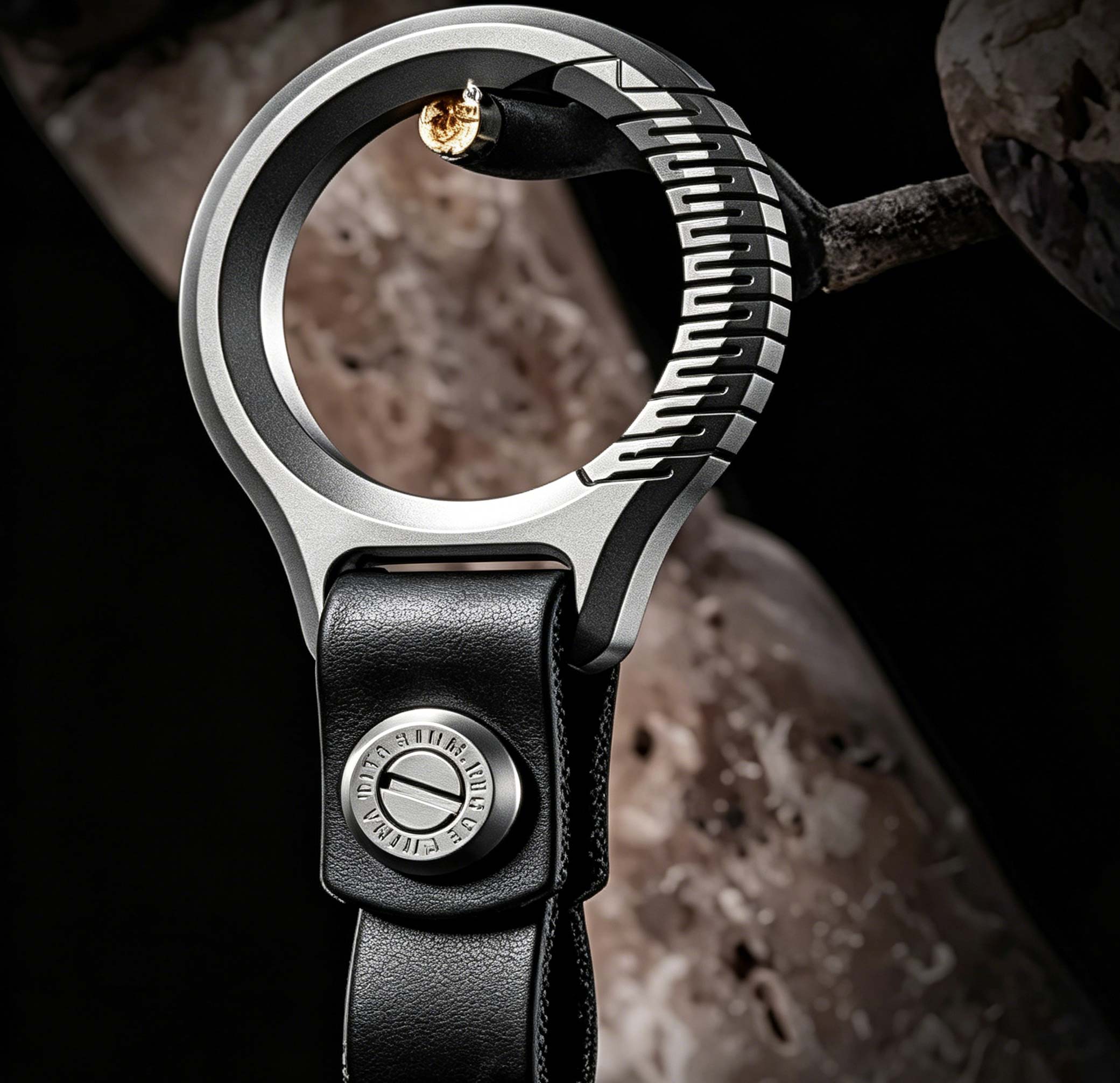 (Default Hong Kong Dollar) Fegve titanium alloy car keychain pendant made of genuine leather Ti096D Titanium Easy Pull Large+8mm Black Extended Leather Strip (with Steel Nails) - Image 5