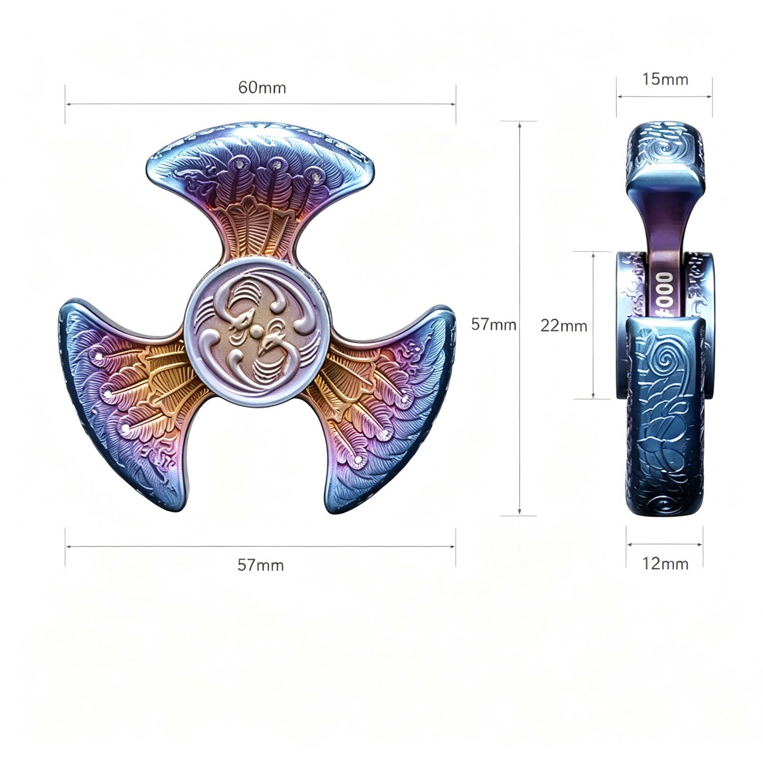 (Default Hong Kong Dollar) FEGVE Bath Fire Phoenix Chicken Year Commemorative Edition Titanium Alloy Relief Pattern Fingertip Gyroscope - Image 13