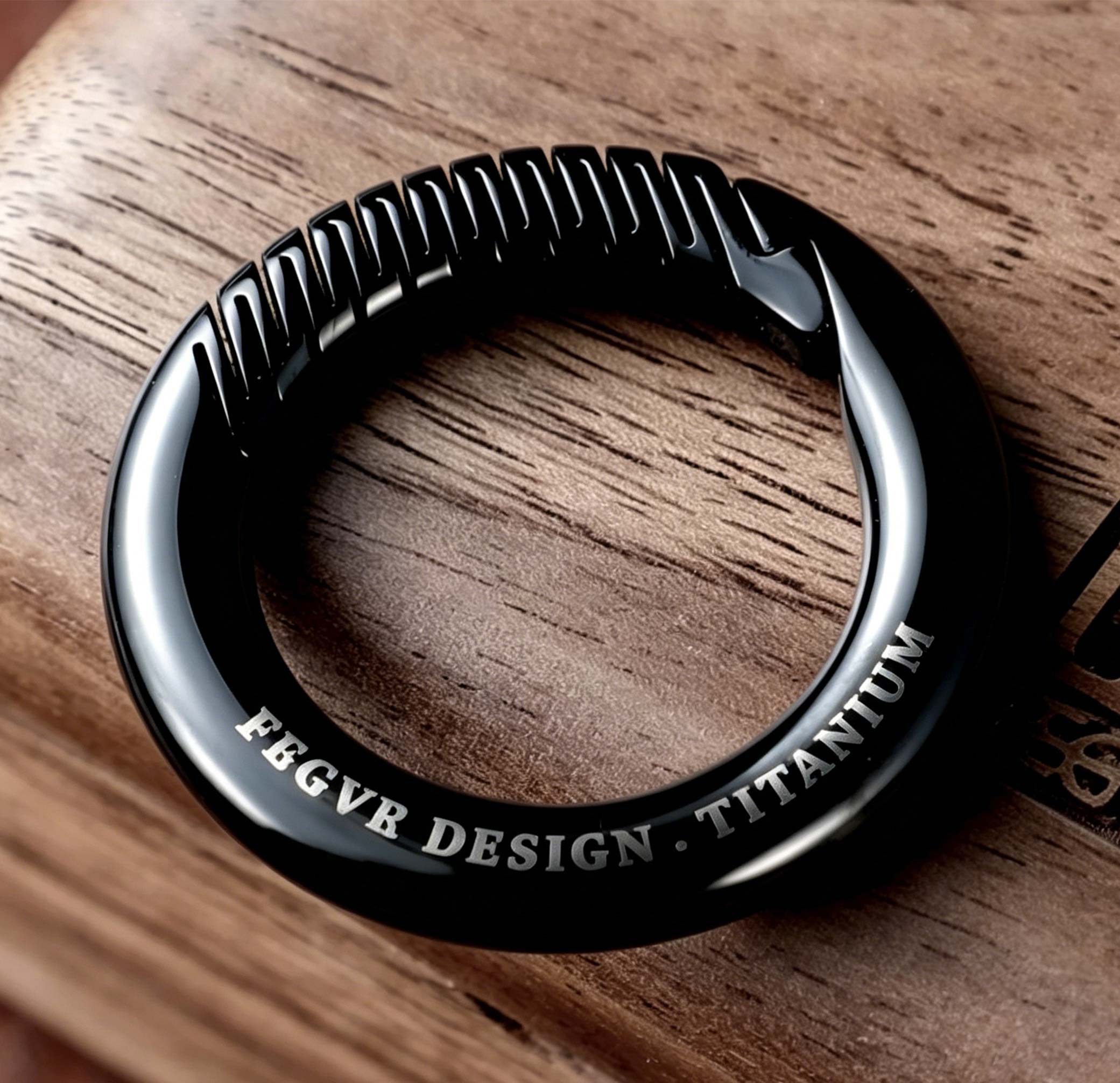 (Default Hong Kong Dollar) Titanium alloy black car keychain Black curved titanium edge 32MM - Image 2