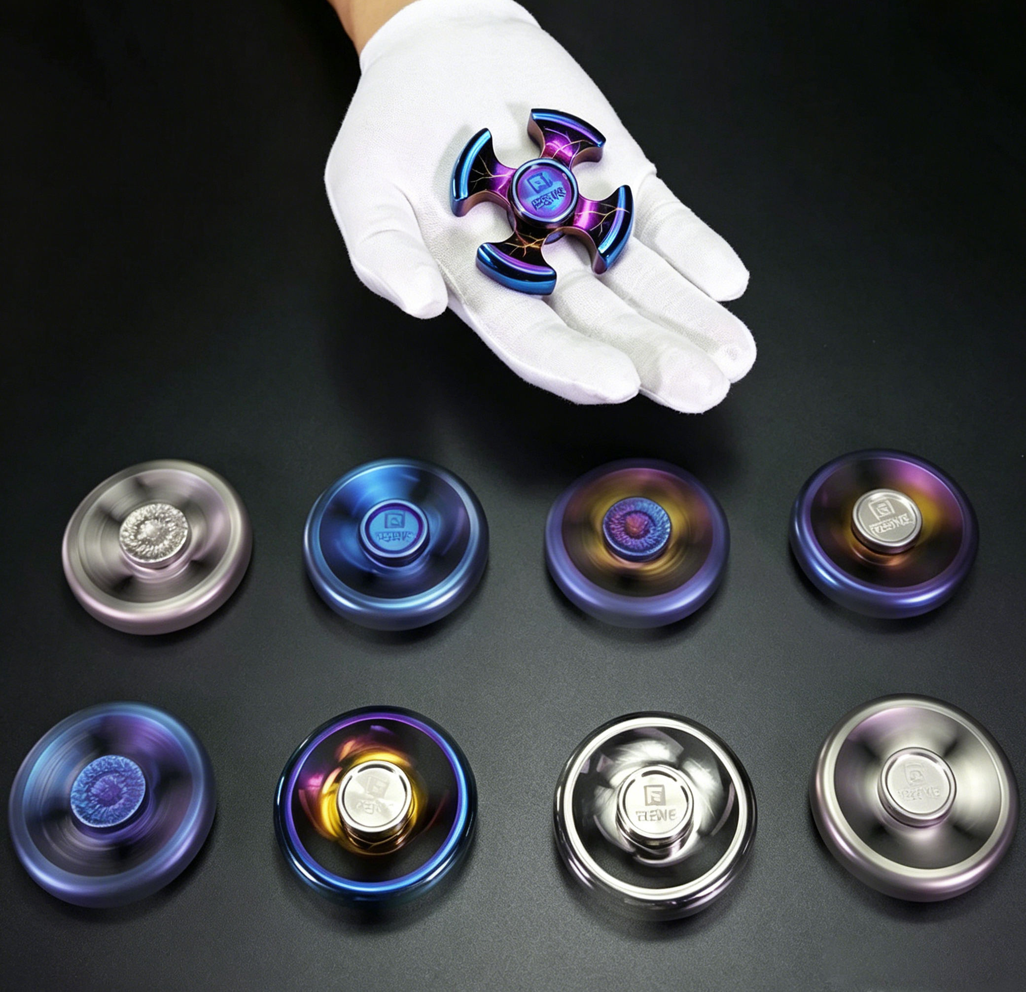 (Default Hong Kong Dollar) FEGVE Meteorite Pattern Four Leaf Titanium Alloy Fingertip spiral four leaf mirror baked blue Raven - Image 5
