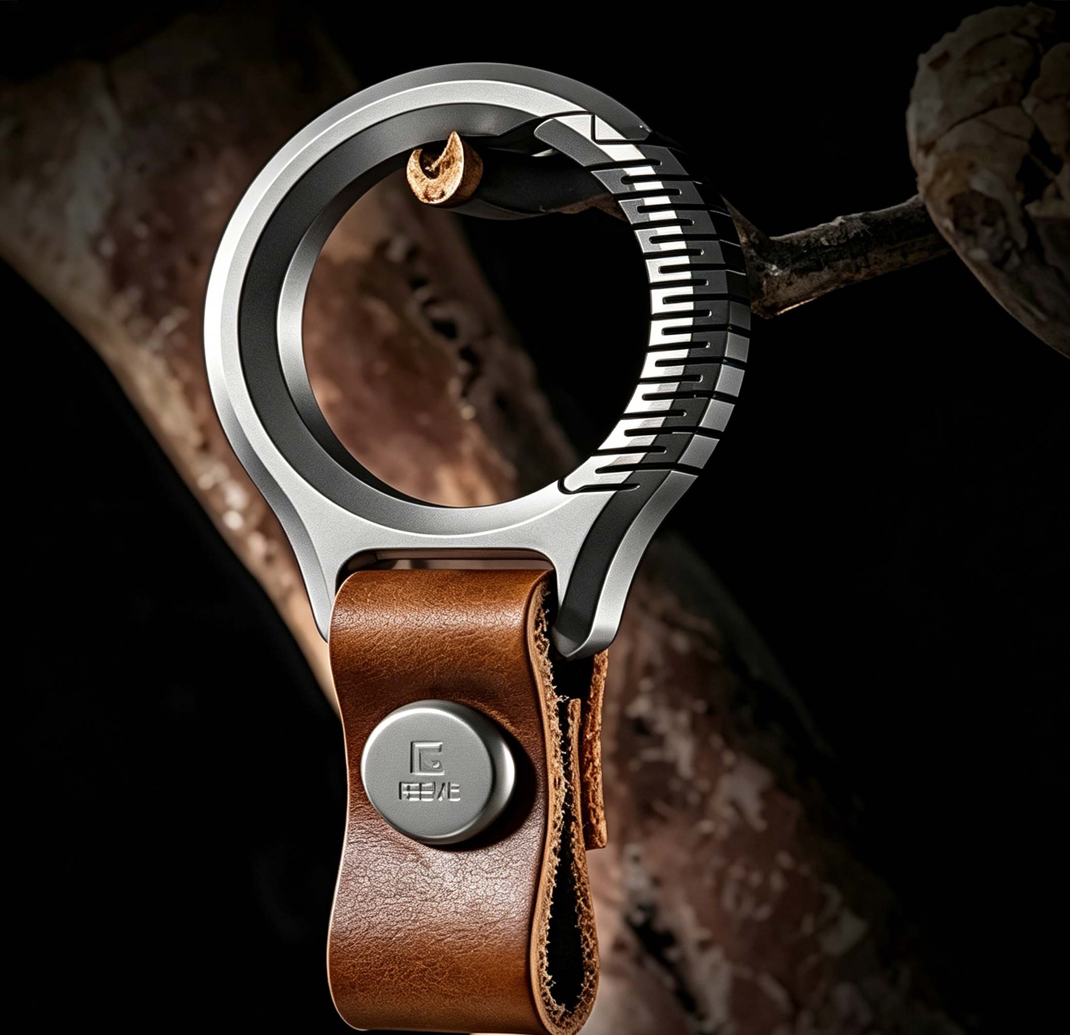 (Default Hong Kong Dollar) Fegve titanium alloy car keychain pendant made of genuine leather Ti096D Titanium Easy Pull Large+8mm Black Extended Leather Strip (with Steel Nails) - Image 4