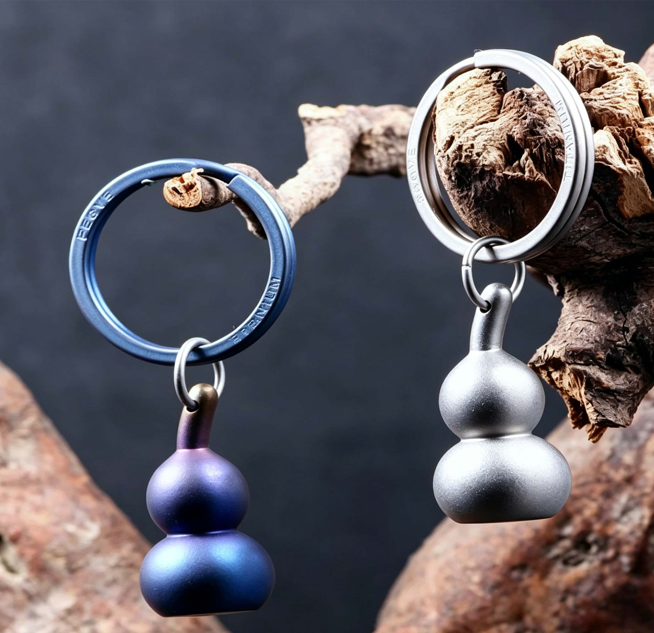 (Default Hong Kong Dollar) FEGVE Wealth Attraction All Titanium Alloy Gourd Keychain Pendant E226 Titanium gourd frosted+circle - Image 9