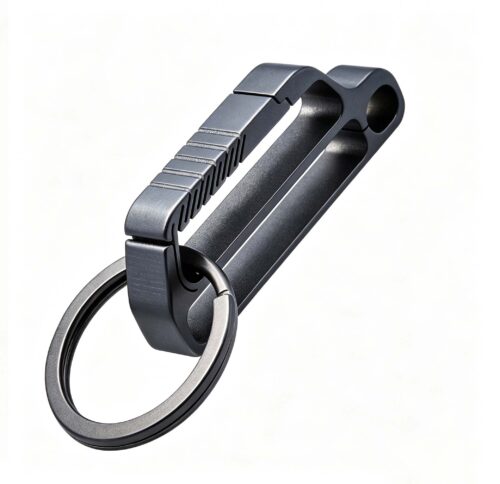 (Default Hong Kong Dollar) Fegve titanium alloy multifunctional belt keychain TI059 car shaped leather buckle+horseshoe buckle+titanium ring