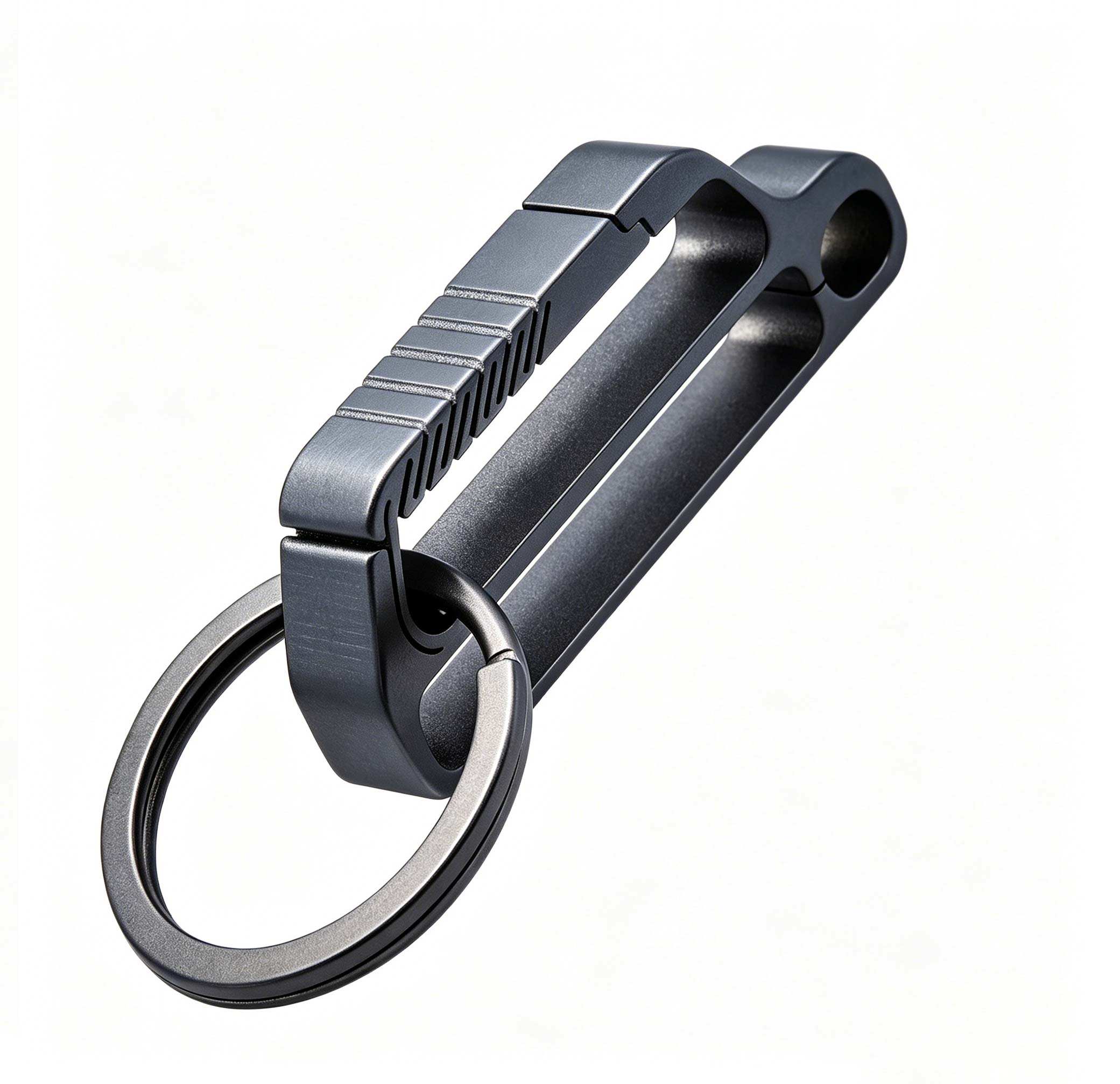 (Default Hong Kong Dollar) Fegve titanium alloy multifunctional belt keychain TI059 car shaped leather buckle+horseshoe buckle+titanium ring