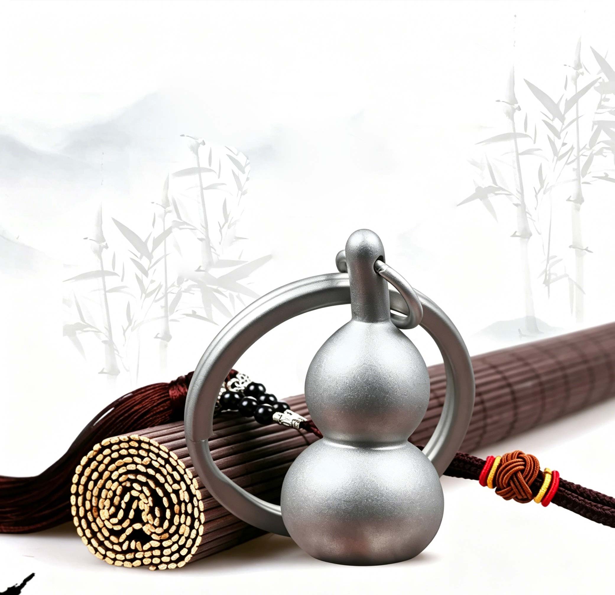 (Default Hong Kong Dollar) FEGVE Wealth Attraction All Titanium Alloy Gourd Keychain Pendant E226 Titanium gourd frosted+circle - Image 8