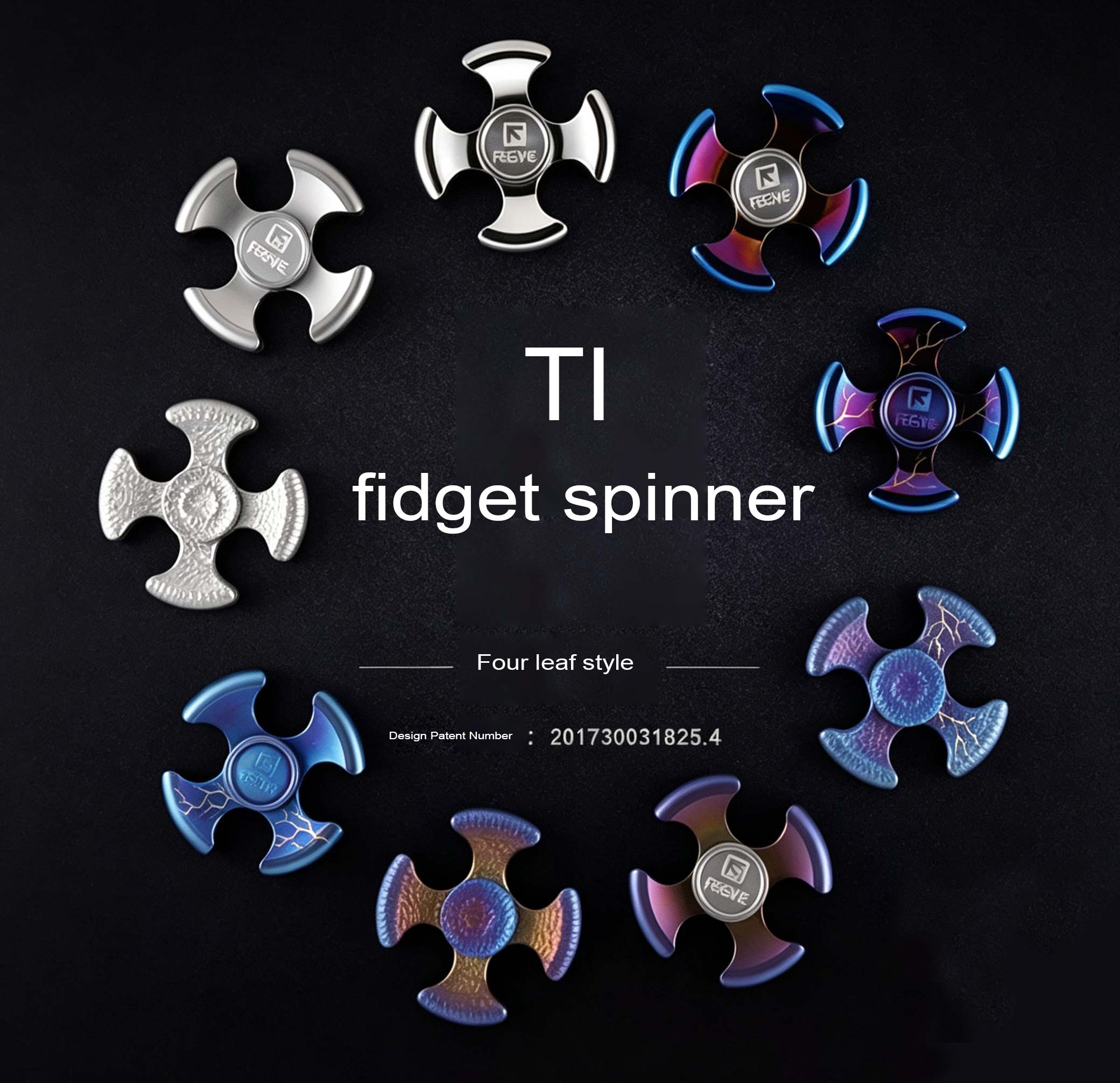 (Default Hong Kong Dollar) FEGVE Meteorite Pattern Four Leaf Titanium Alloy Fingertip spiral four leaf mirror baked blue Raven - Image 4