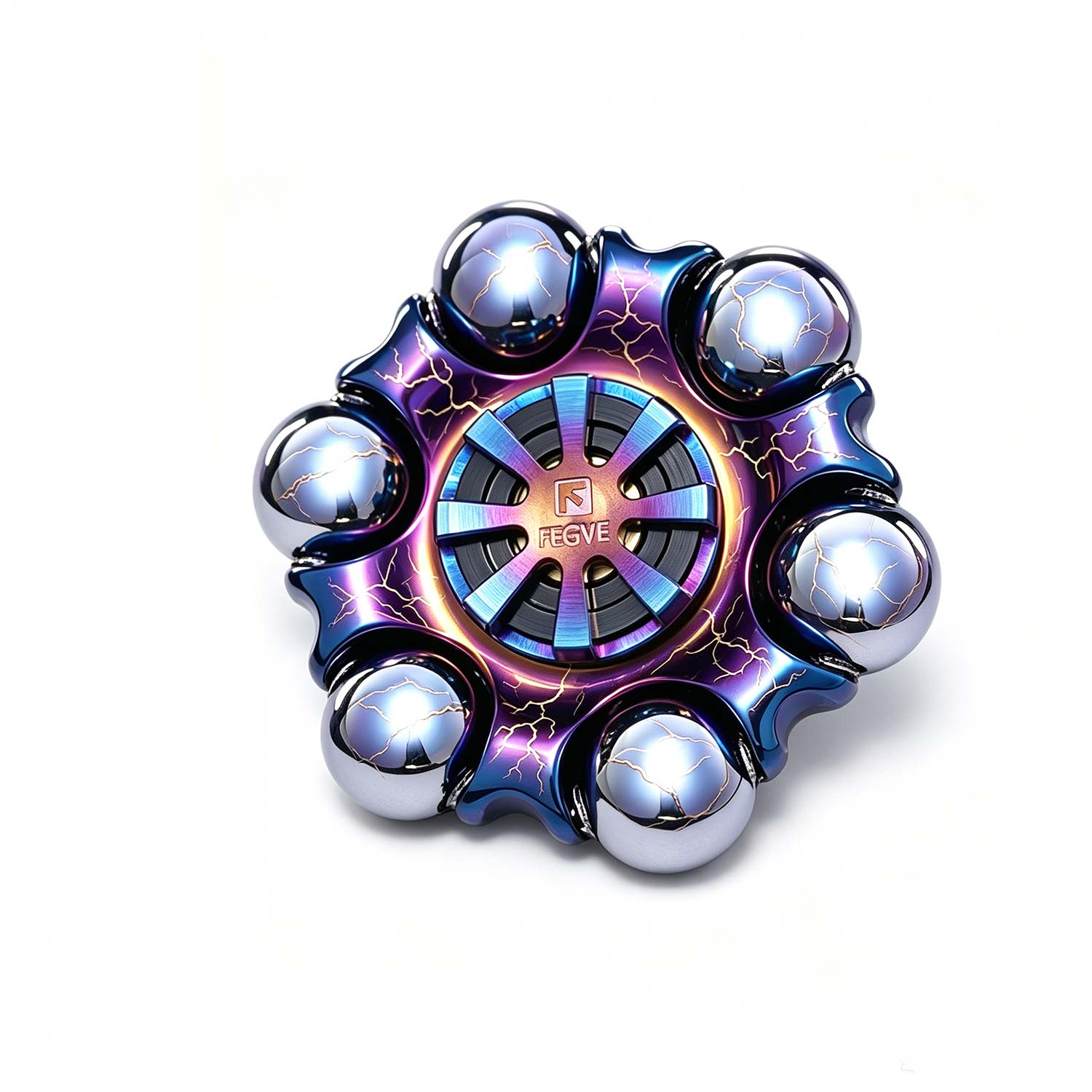 (Default Hong Kong Dollar) FEGVE Reunion Titanium Alloy Fingertip Gyroscope Pressure Reducing EDC (Frosted Reunion Grilled Blue Thunder Pattern)