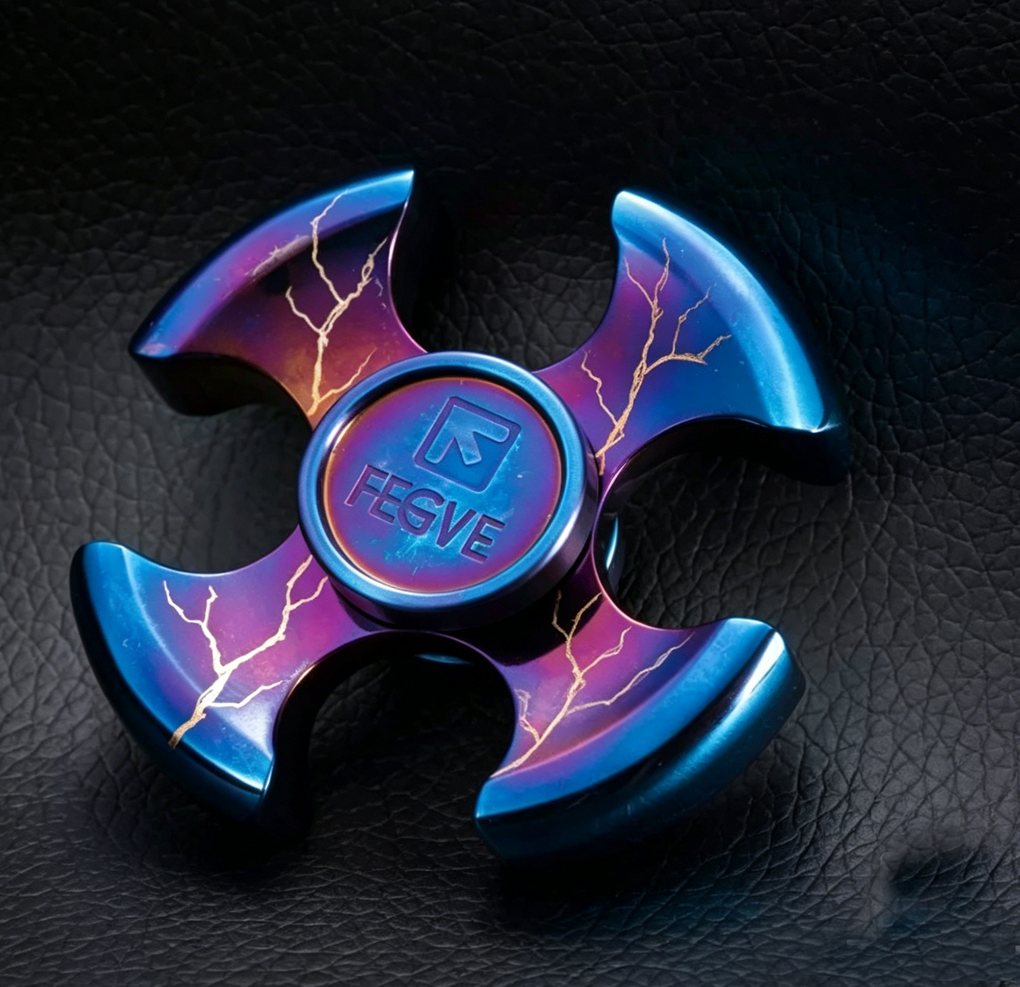 (Default Hong Kong Dollar) FEGVE Meteorite Pattern Four Leaf Titanium Alloy Fingertip spiral four leaf mirror baked blue Raven - Image 2