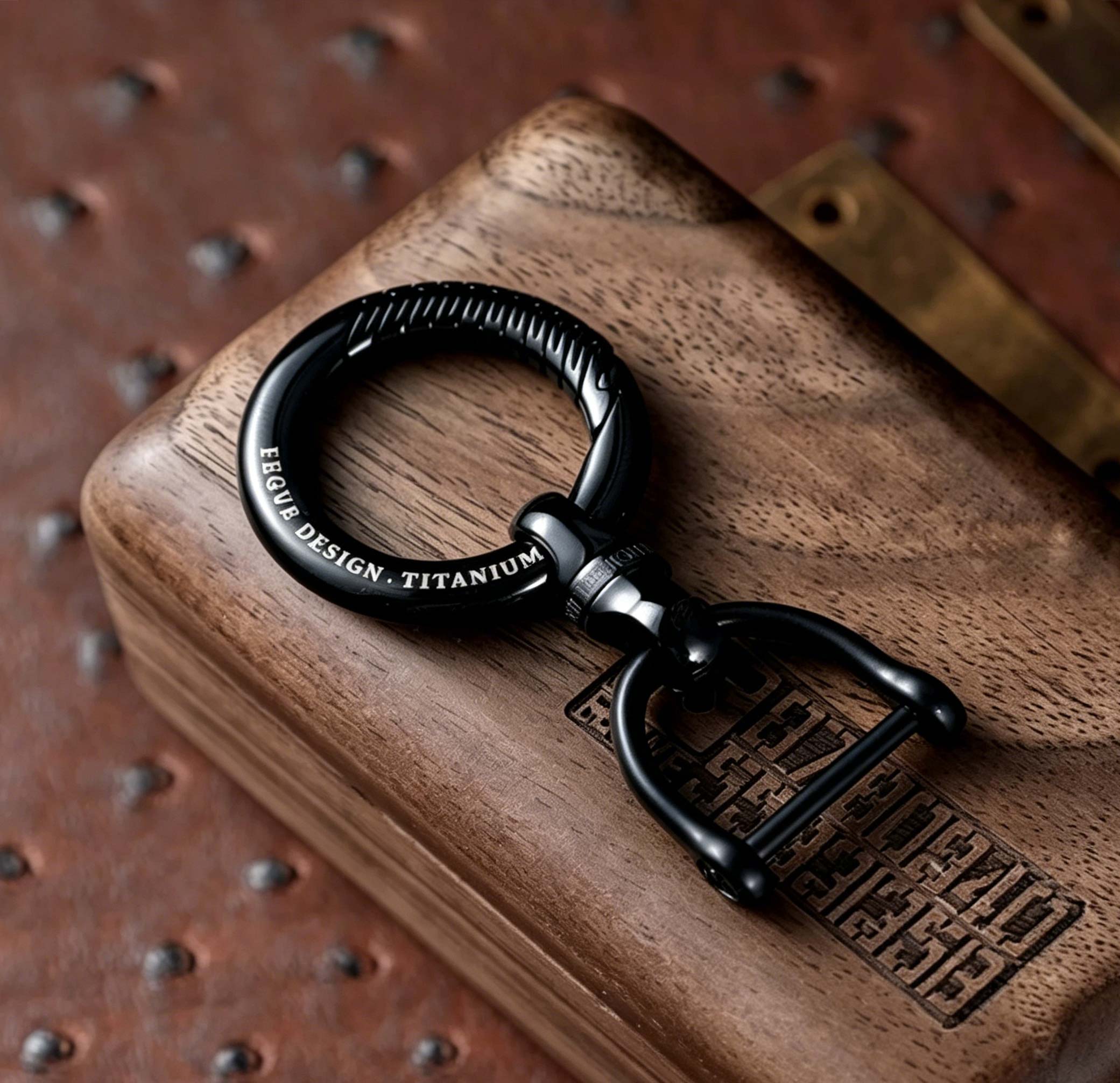 (Default Hong Kong Dollar) Titanium alloy black car keychain Black curved titanium edge 32MM - Image 5