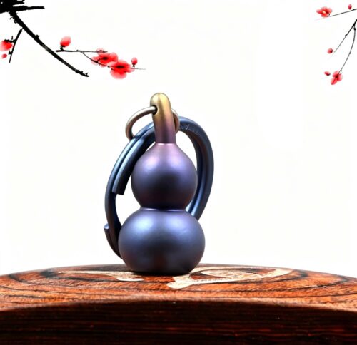 (Default Hong Kong Dollar) FEGVE Wealth Attraction All Titanium Alloy Gourd Keychain Pendant E226 Titanium Gourd Blue Matte+Circle